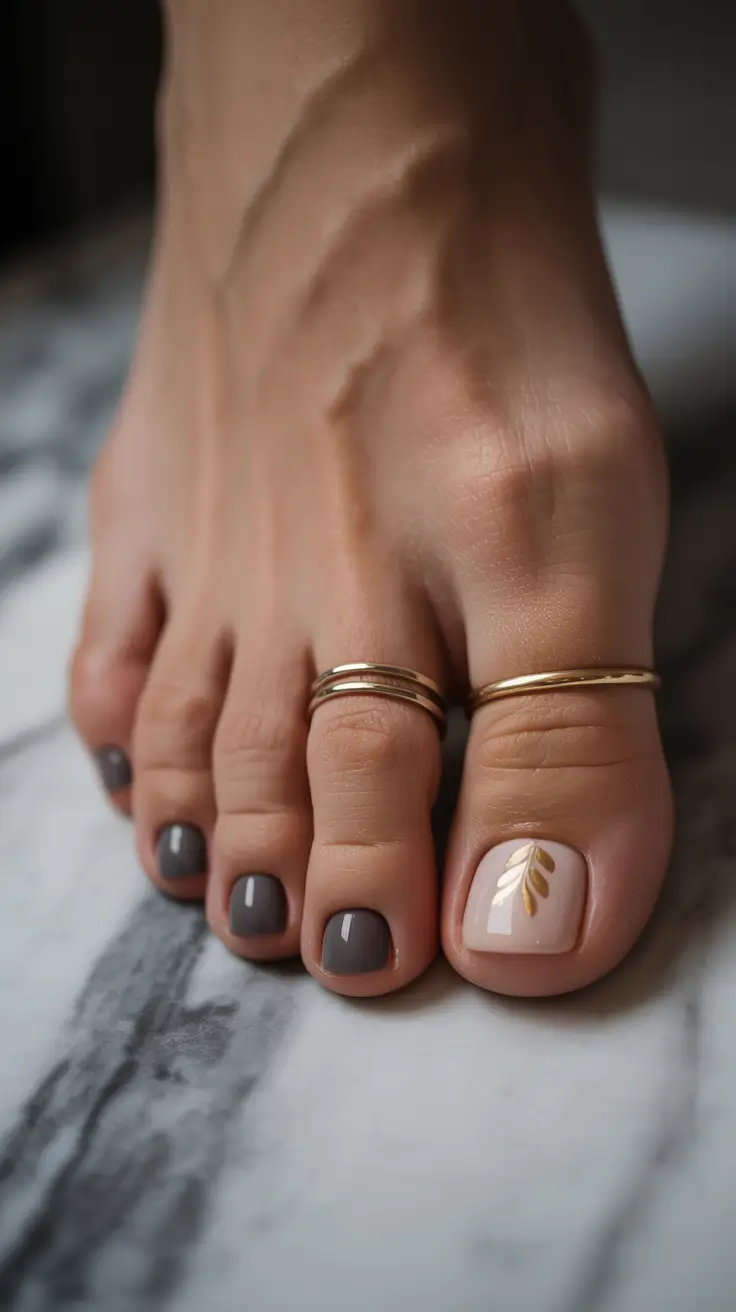 Winter Nails Toe Mocha & Leaf Elegance