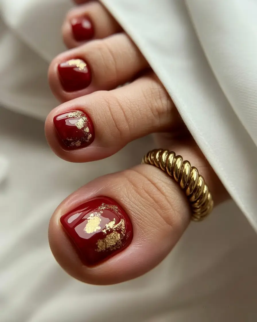 Winter Nails Toe Crimson Gold Rush