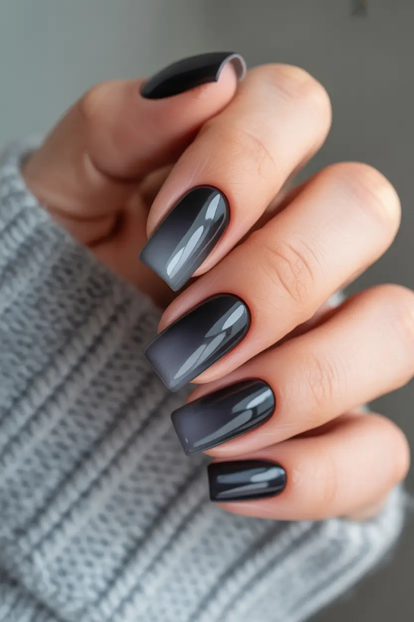 Dark Winter Nail Colors Charcoal Fade