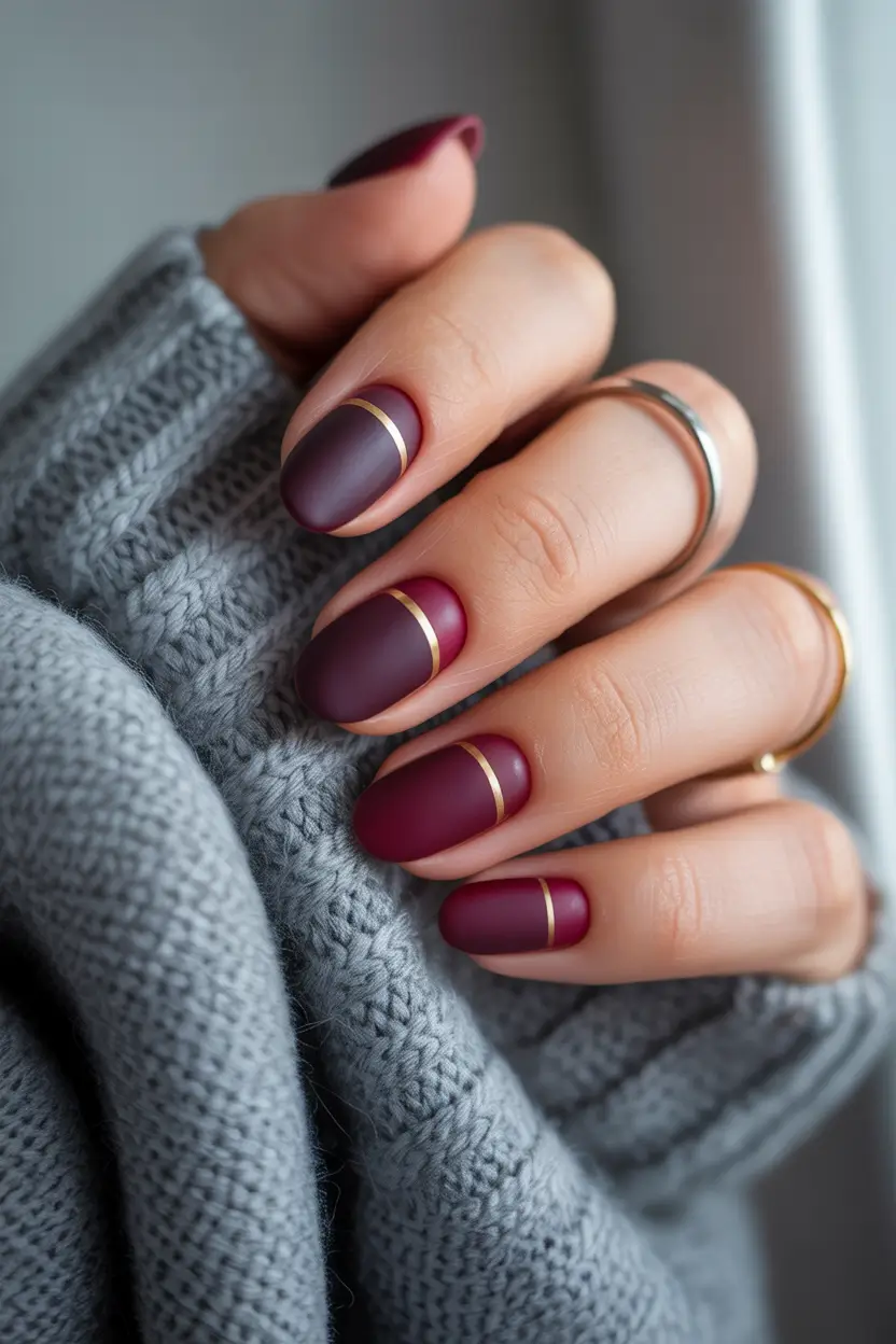 Dark Winter Nail Colors Matte Merlot Lines