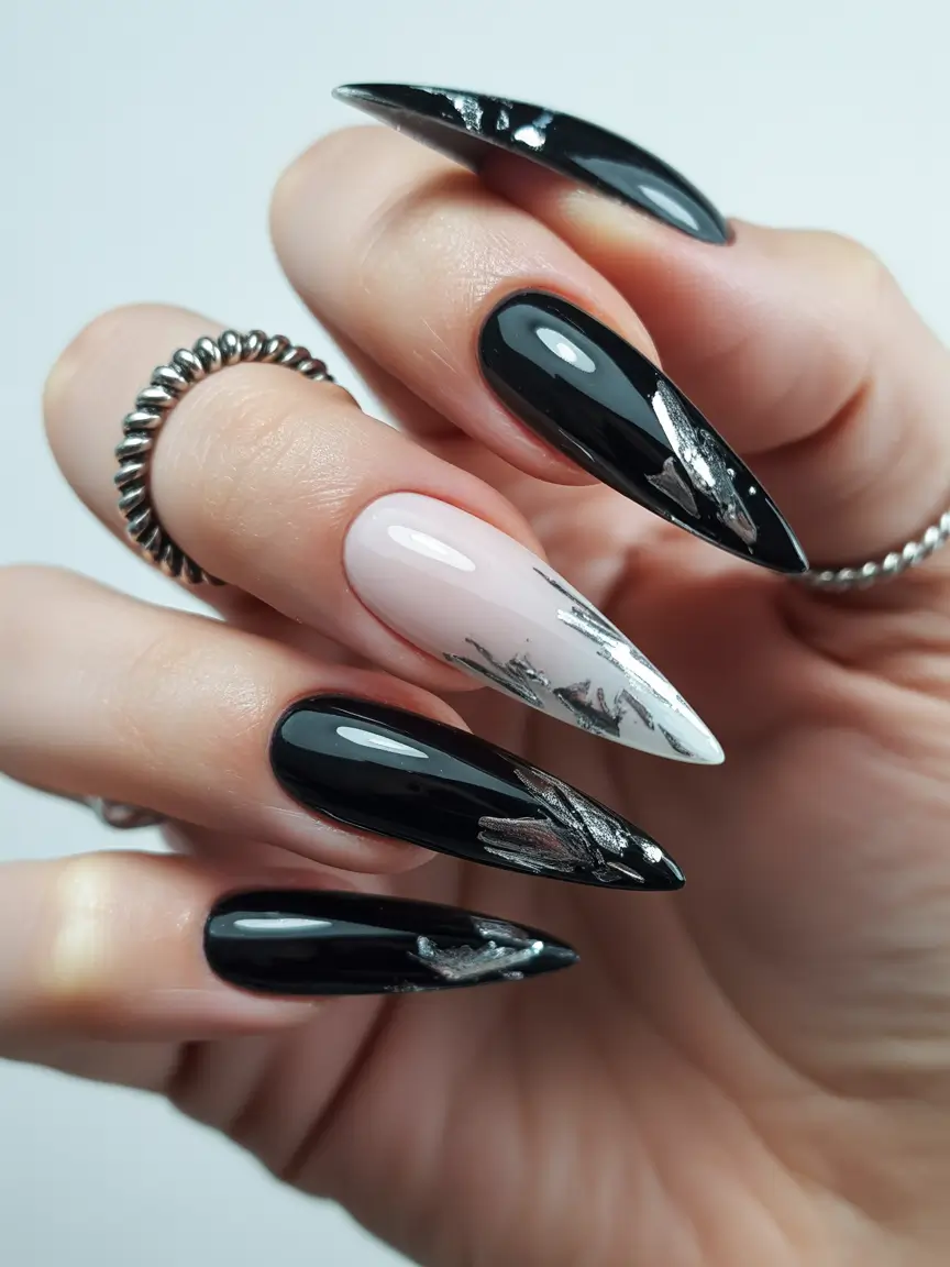 Dark Winter Nail Colors Black Ice Accent
