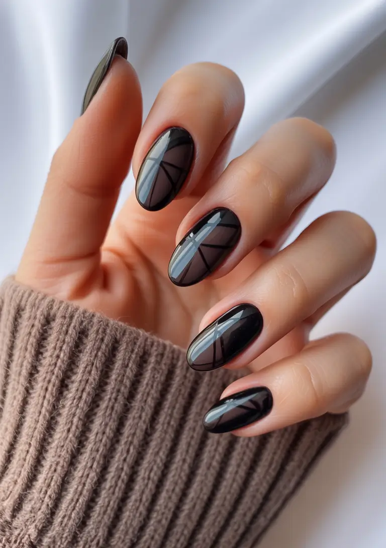 Dark Winter Nail Colors Chic Black Geometry