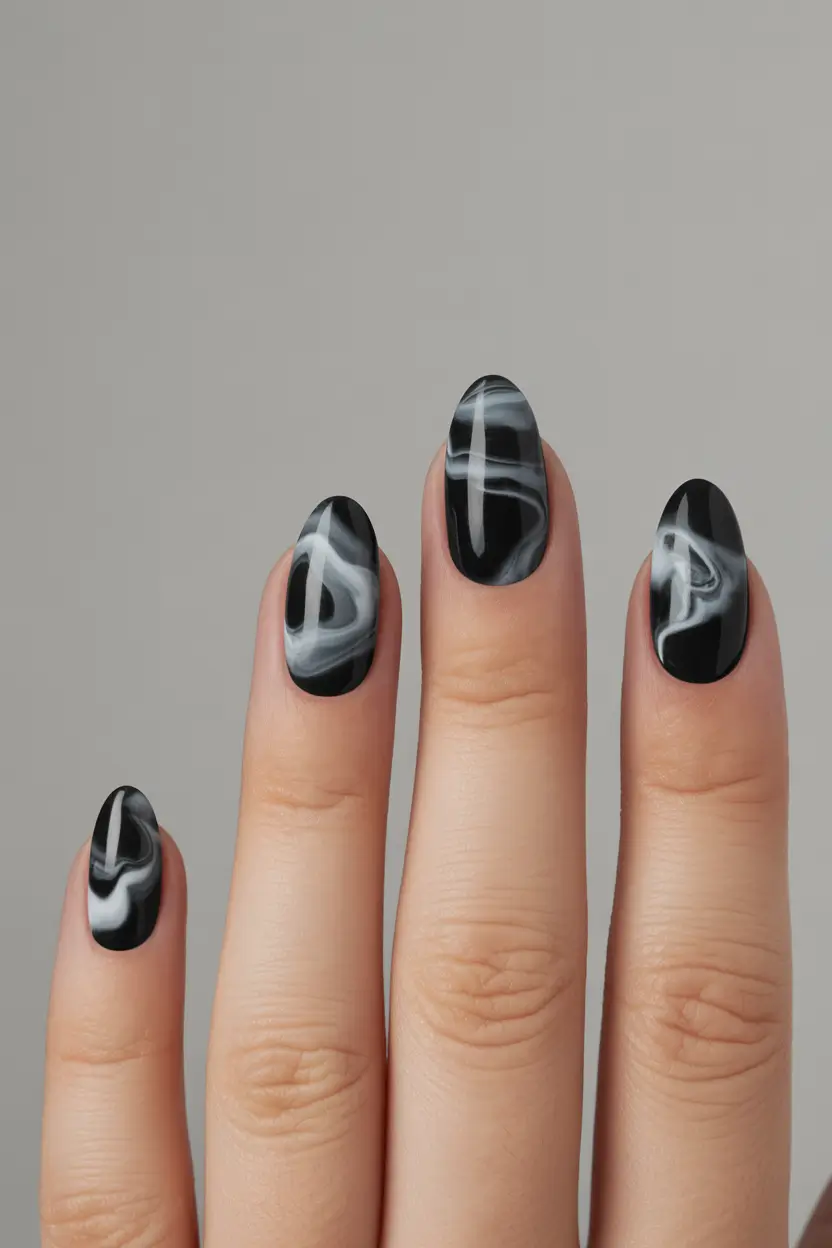 Dark Winter Nail Colors Marble Smoke