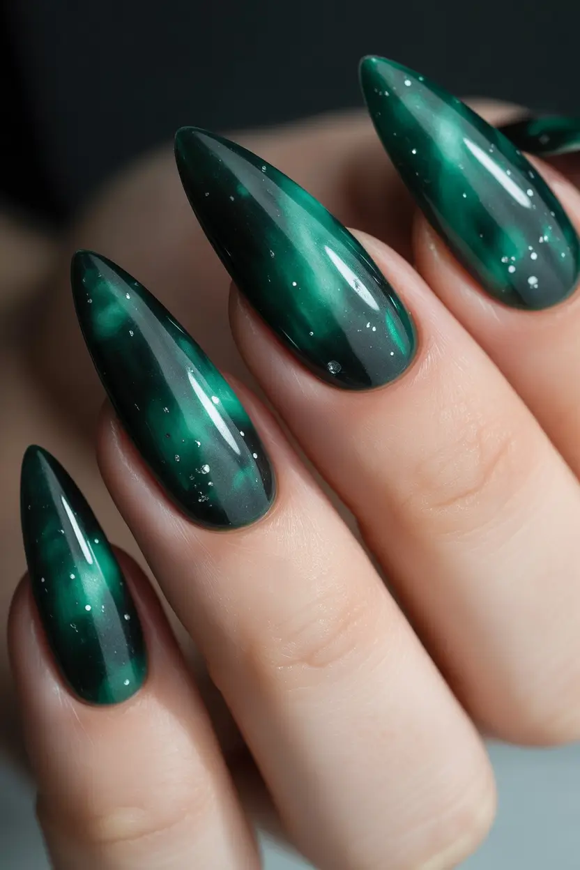 Dark Winter Nail Colors Emerald Aura