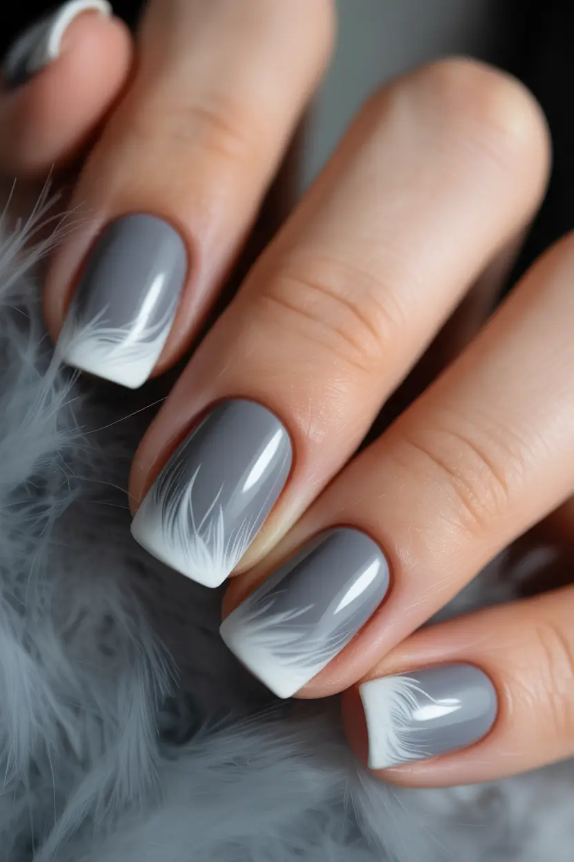 cute winter nails Feathered Frost Tips