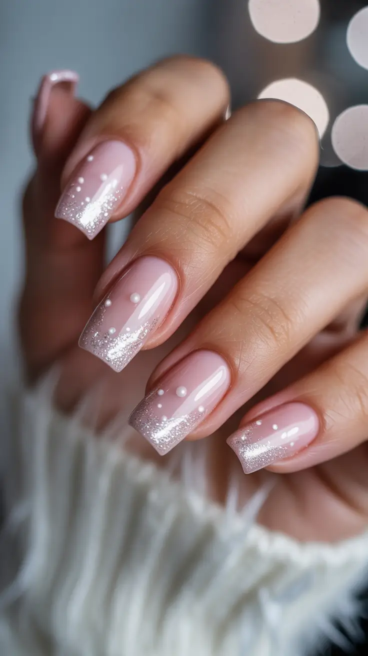 cute winter nails Soft Sparkle Snowfall