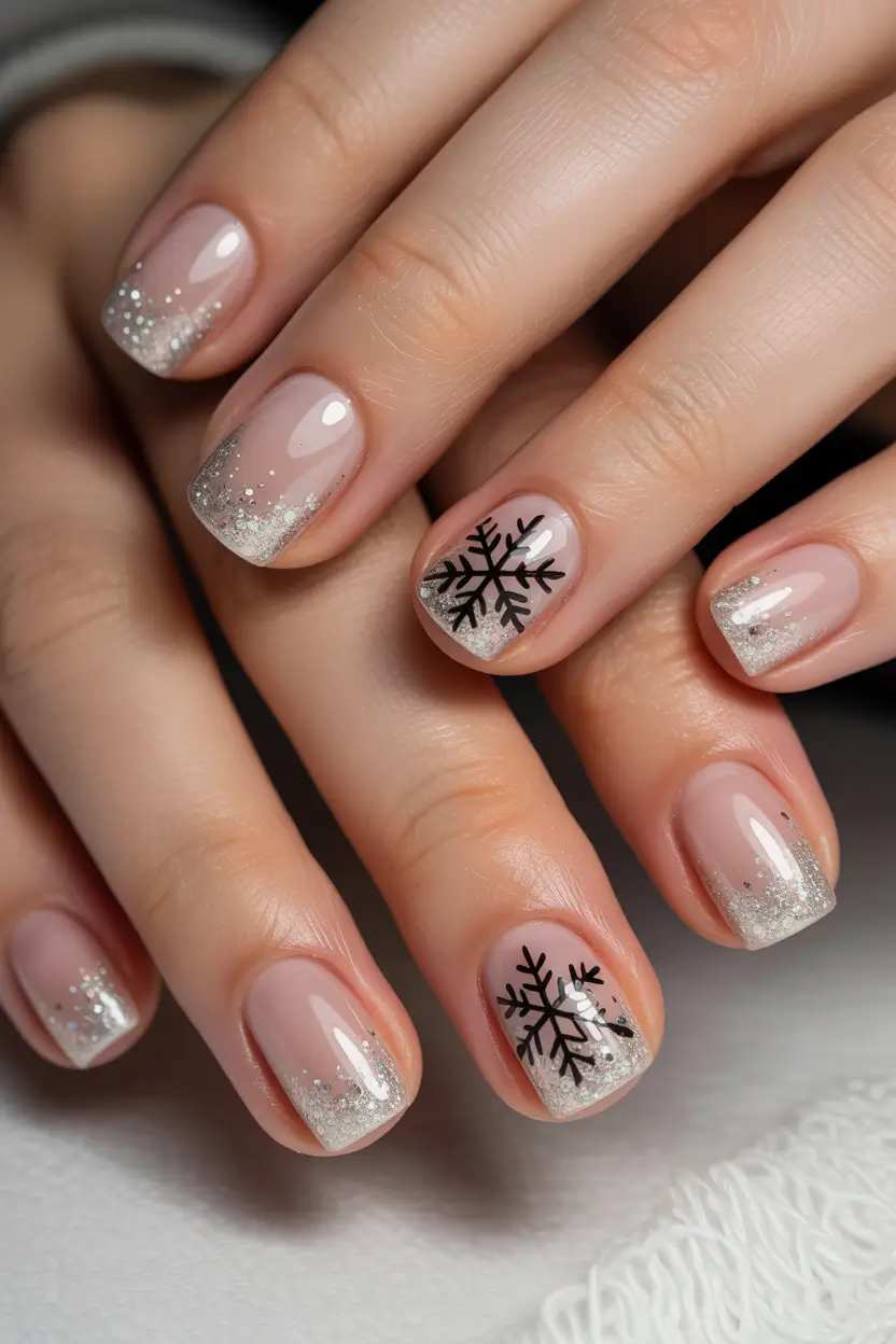 cute winter nails Frosty Snowflake Tips