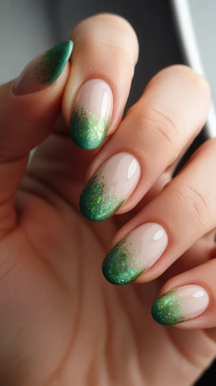 cute winter nails Evergreen Sparkle Fade