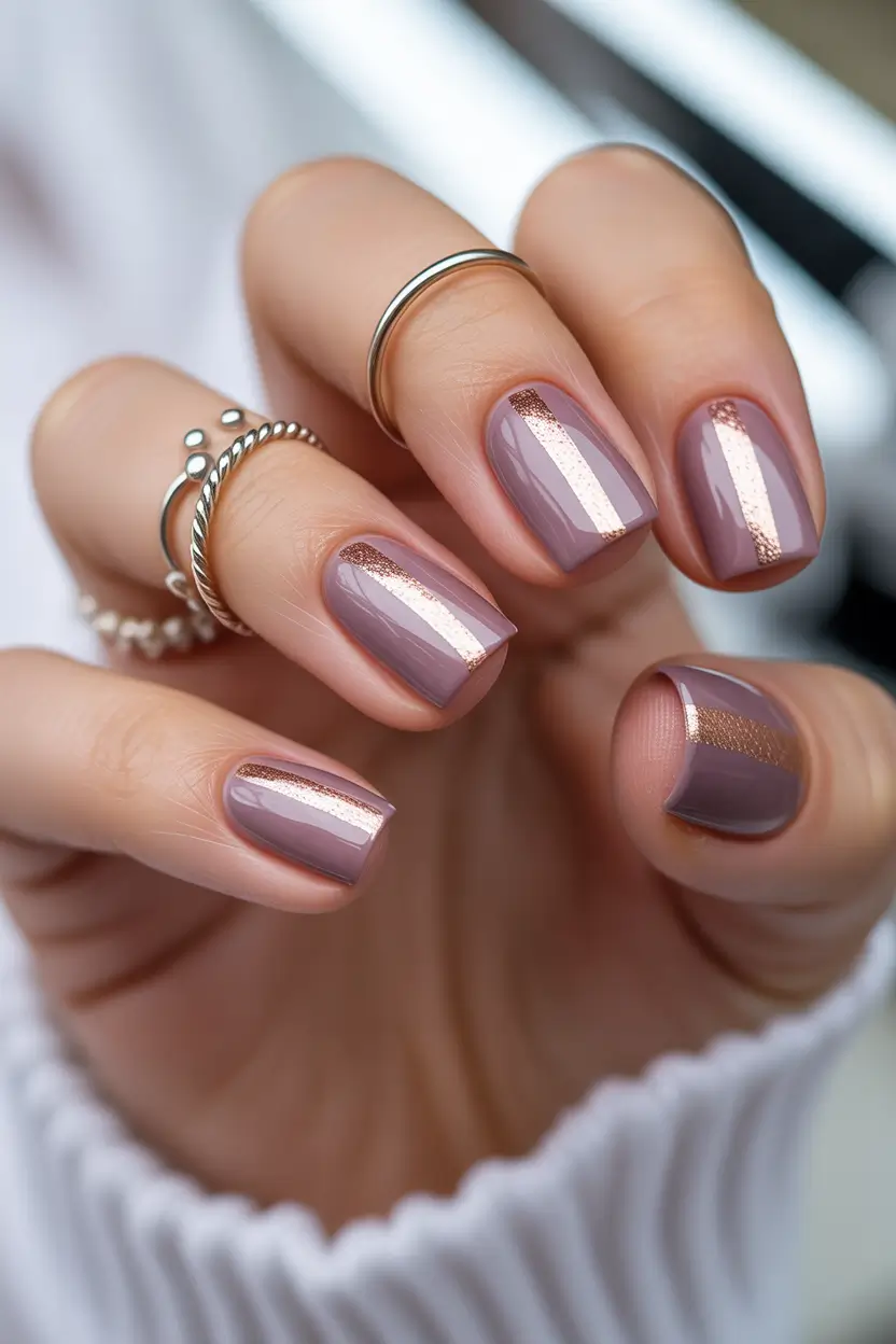 cute winter nails Smoky Mauve with Rose Gold Accent