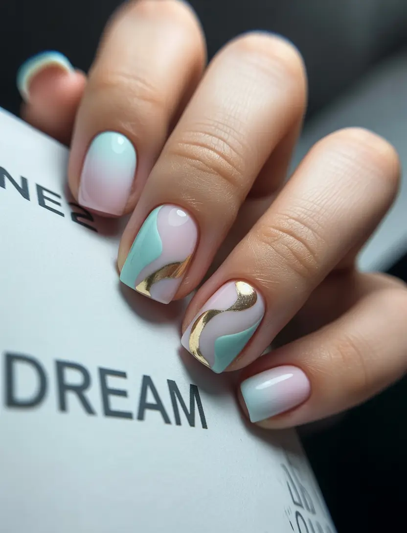 cute winter nails Mint & Gold Dreamscape