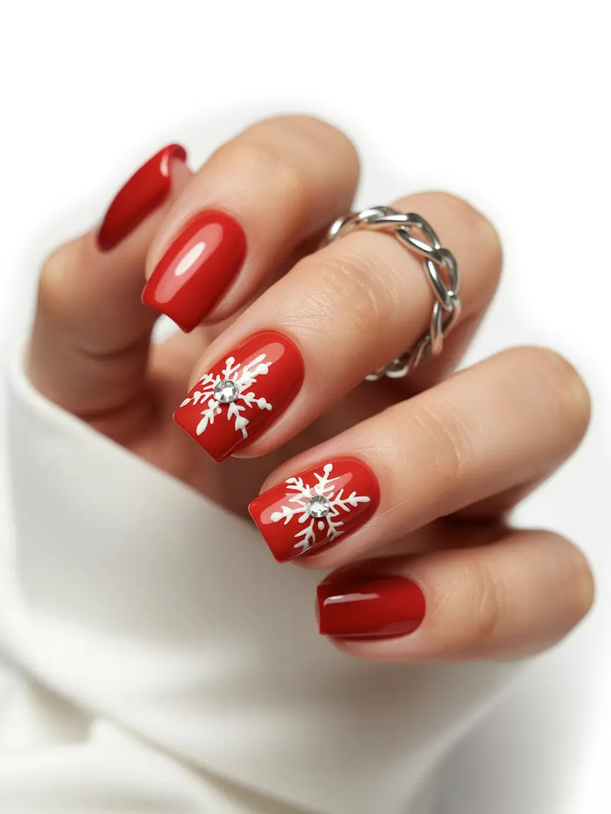 winter-nails-ideas-2025-2026-Classic-Red-Snowflakes