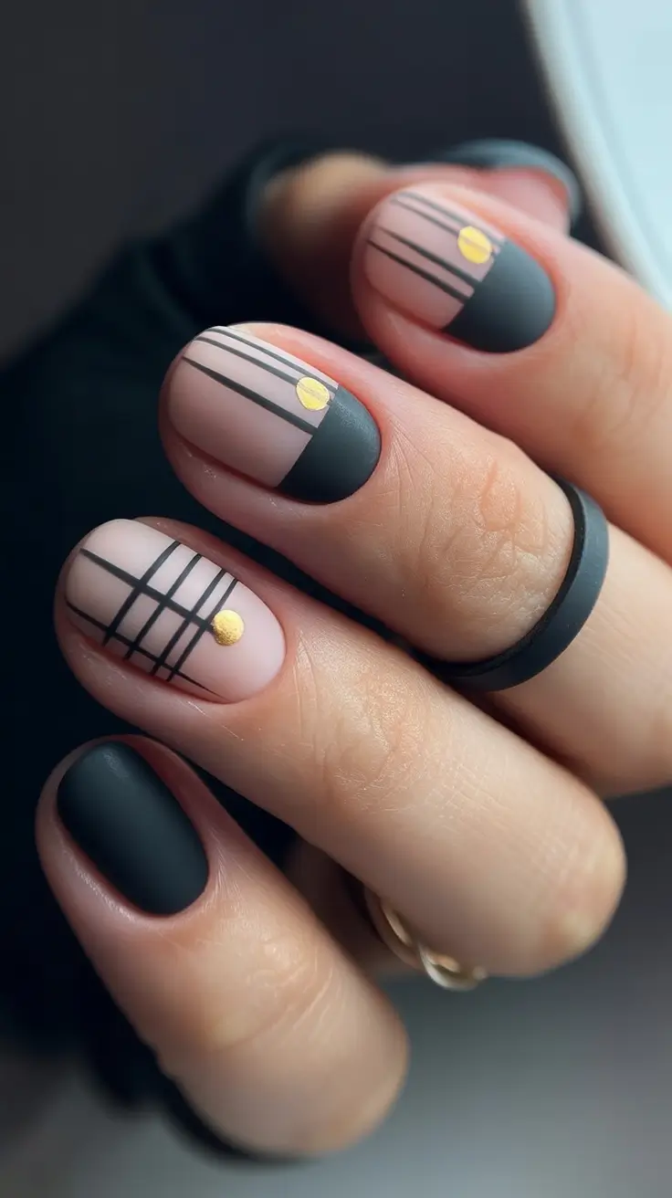 winter-nails-ideas-2025-2026-Matte-Black-Geometry-with-Gold-Accents