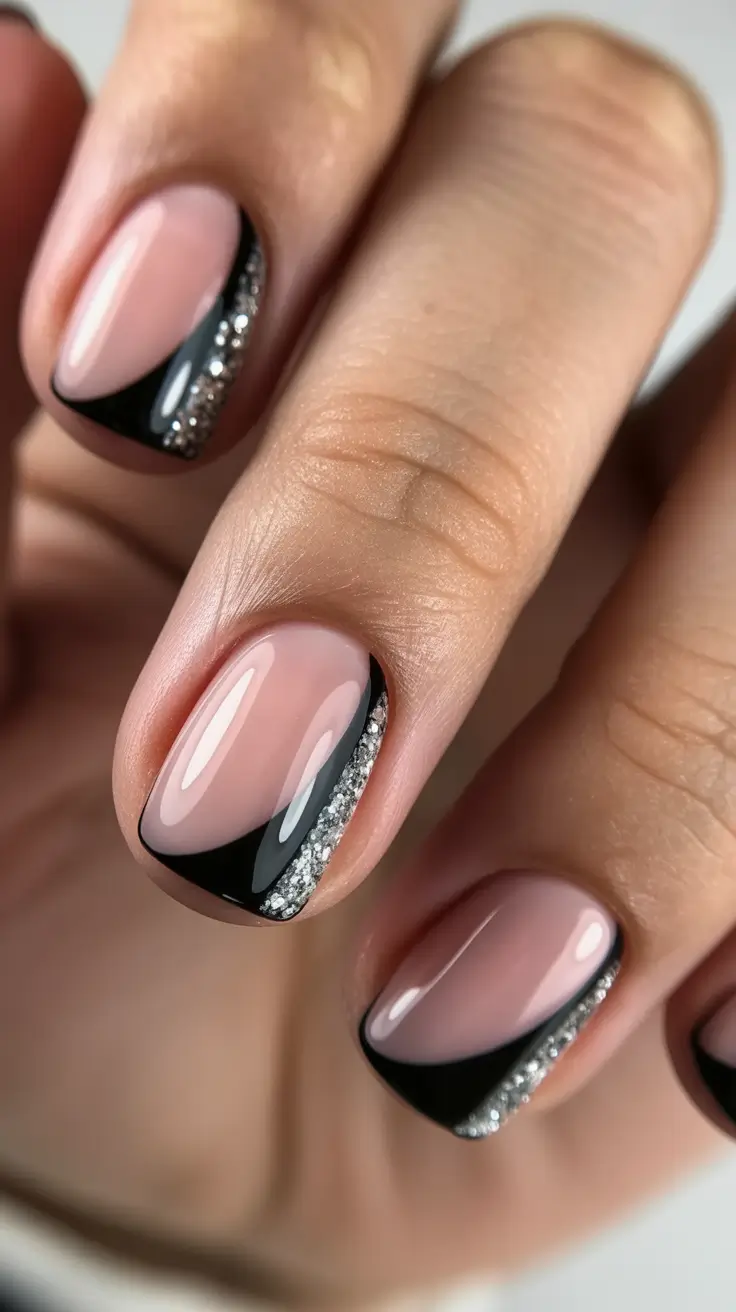 winter-nails-ideas-2025-2026-Glam-Black-and-Silver-French-Twist