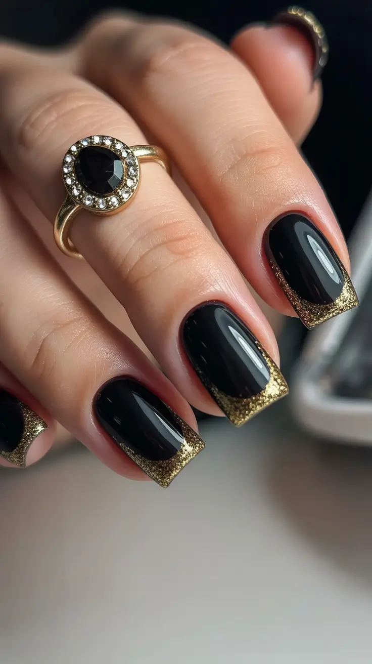 winter-nails-ideas-2025-2026-Black-and-Gold-Power-French