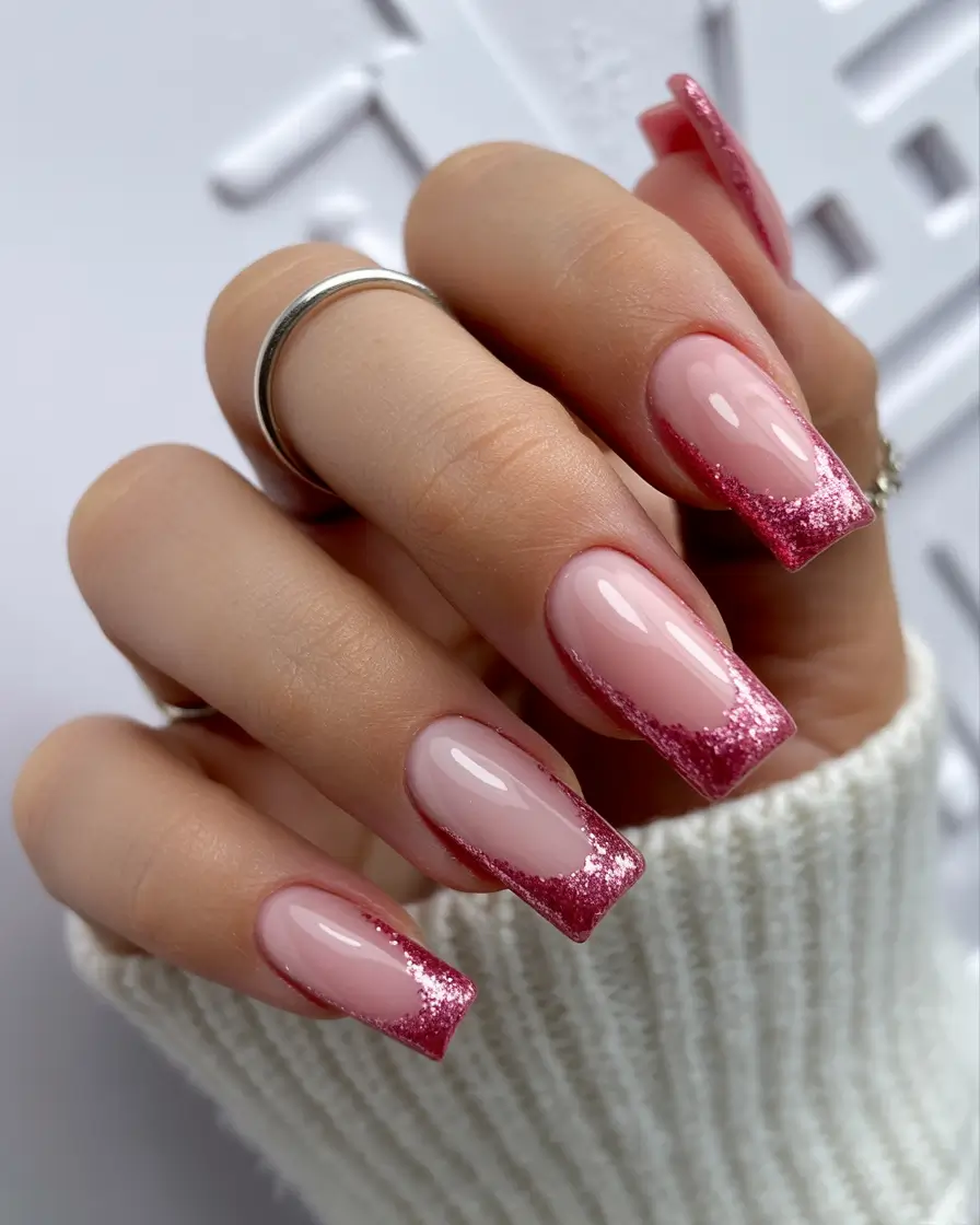 winter-nails-design-and-color-Soft-Pink-Glitter-Ombre