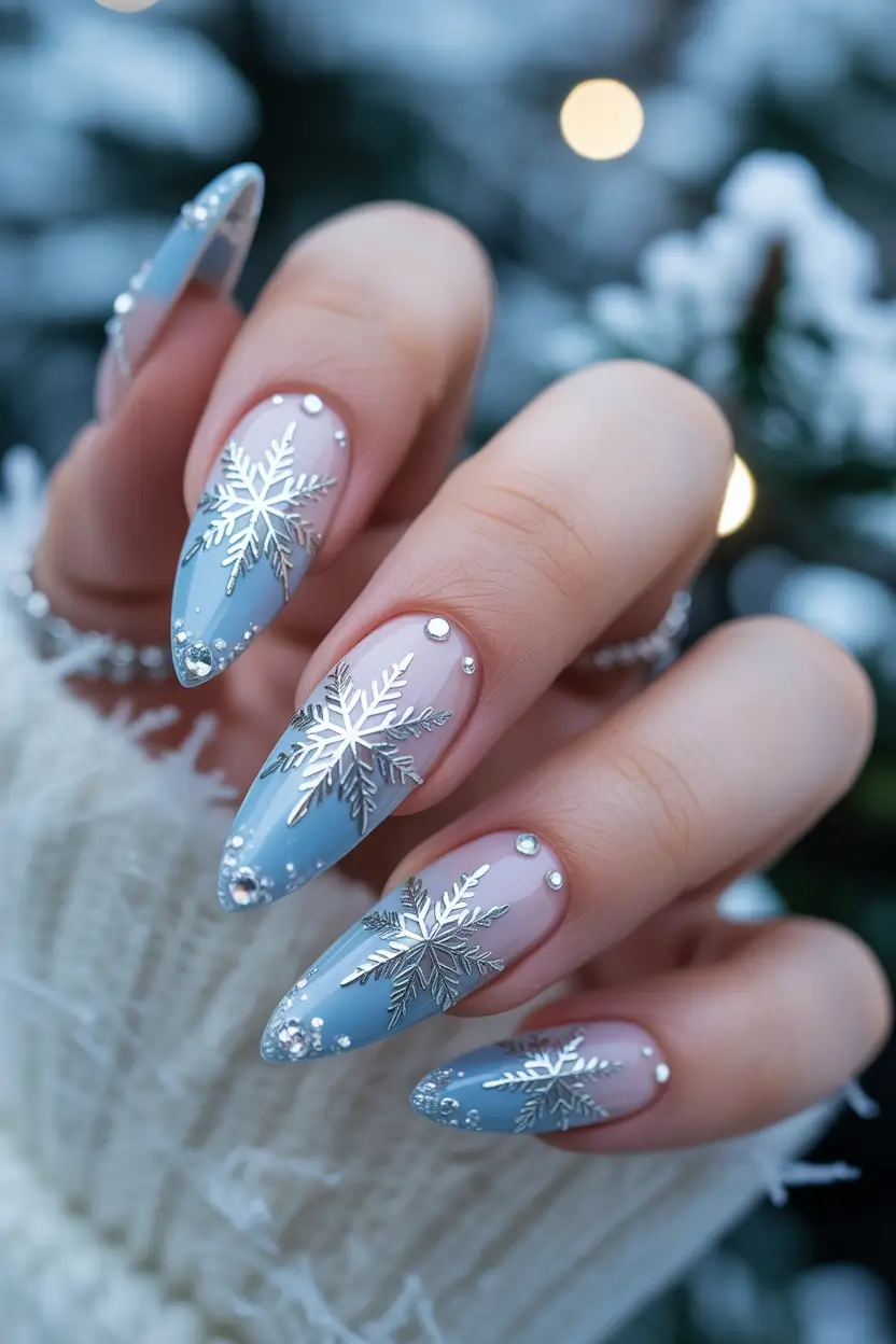 winter-nails-design-and-color-Frosted-Blue-Snowflake-Charm