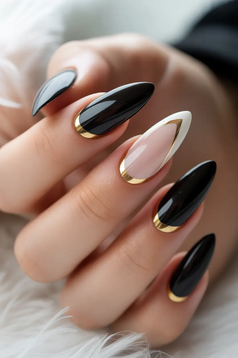 winter-nails-design-and-color-Black-and-Gold-Royal-Drama