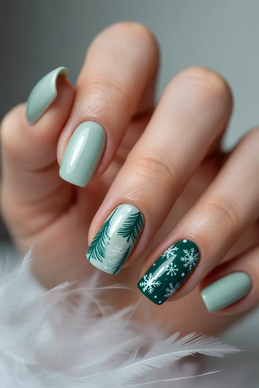winter-nails-design-and-color-Evergreen-Snowfall-Charm
