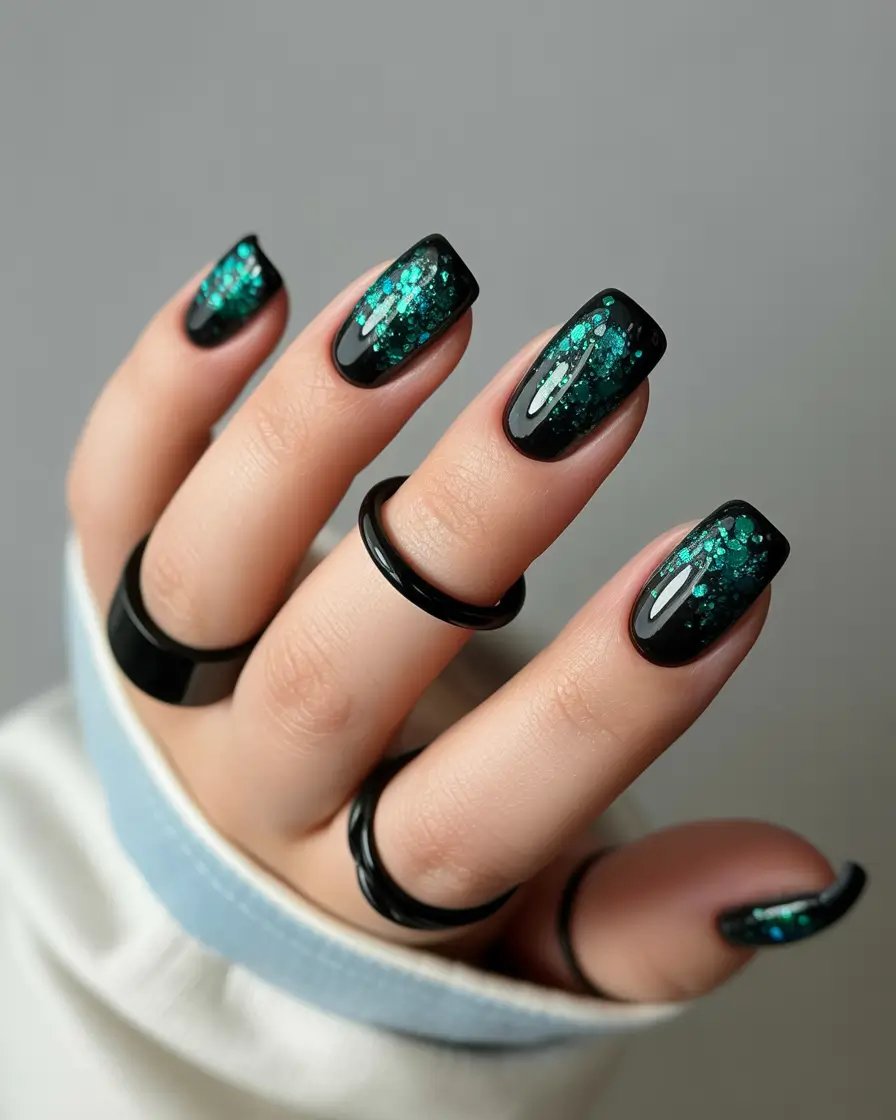 winter-nails-design-and-color-Emerald-Galaxy-Spark