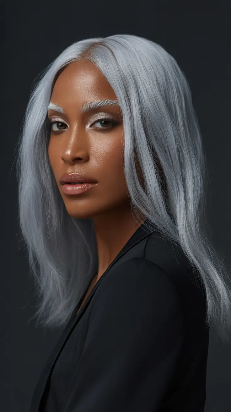 winter hair colors dark skin smoky silver elegance