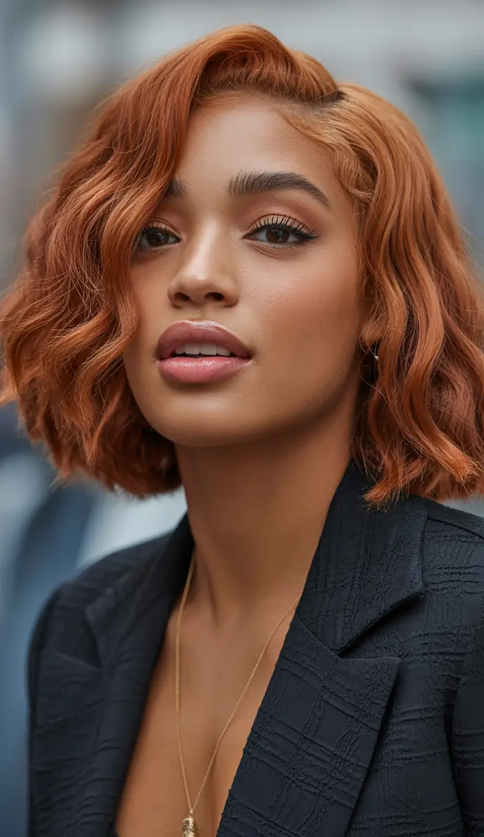 winter hair colors dark skin copper glow bob