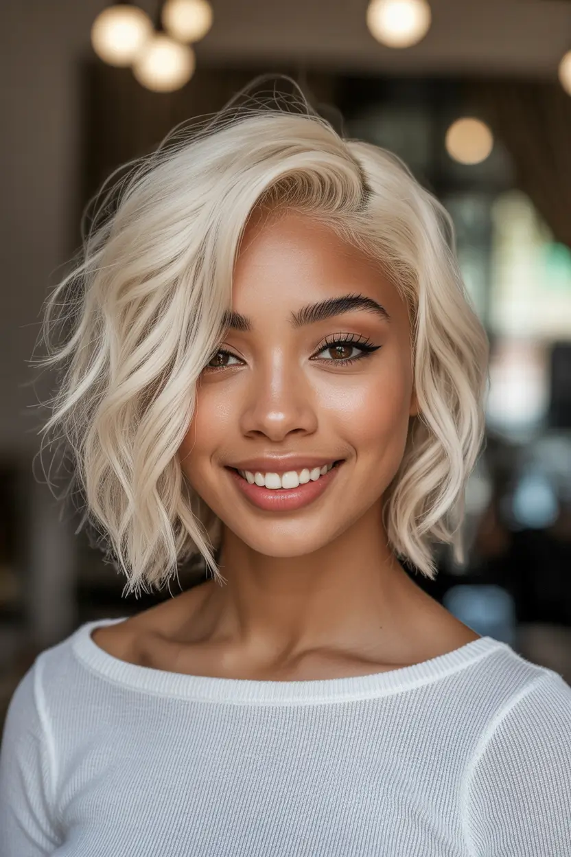 winter hair colors dark skin arctic blonde bob