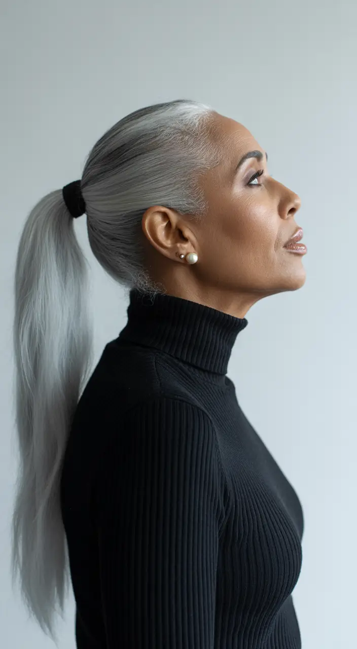 winter-hairstyles-and-color-for-women-over-60-Sleek-Silver-Ponytail