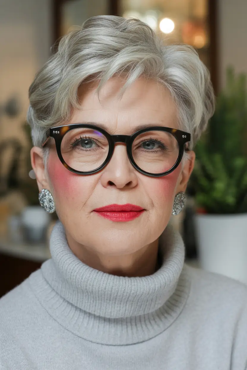winter-hairstyles-and-color-for-women-over-60-Feathered-Silver-Pixie