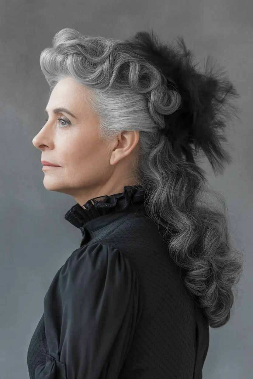 winter-hairstyles-and-color-for-women-over-60-Gothic-Silver-Cascade