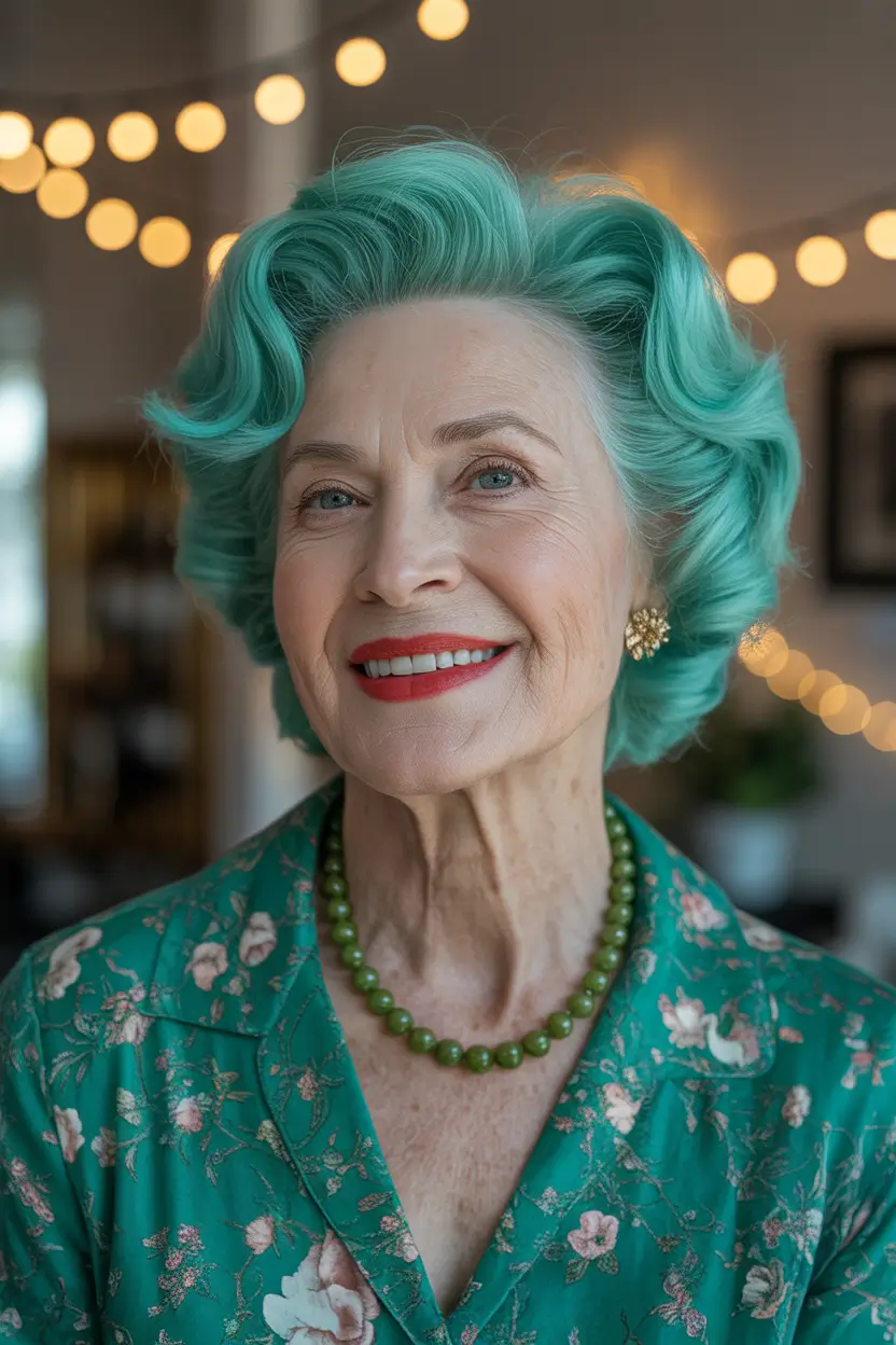 winter-hairstyles-and-color-for-women-over-60-Mint-Elegance-with-Retro-Curls