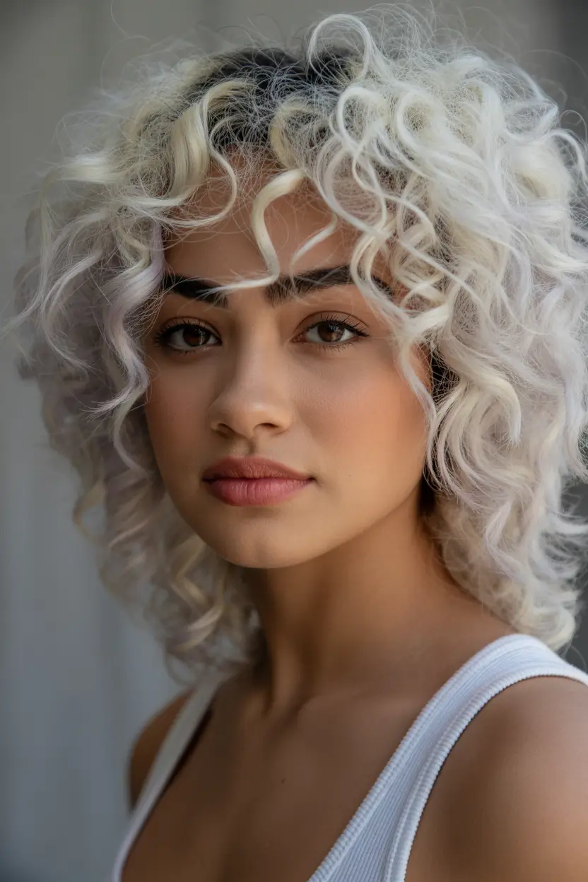 Short curly 2025 Frosted Curls with Platinum Glow