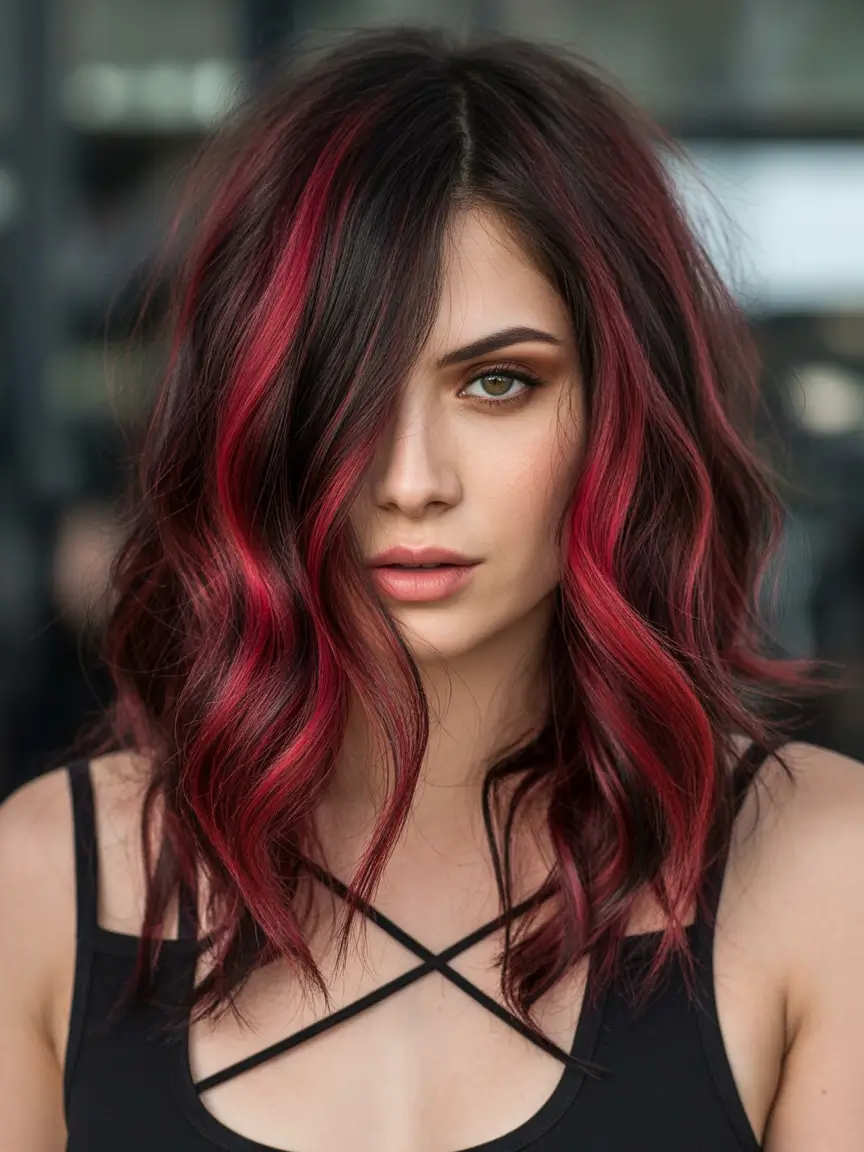 winter hair colors highlights Crimson Noir Layers