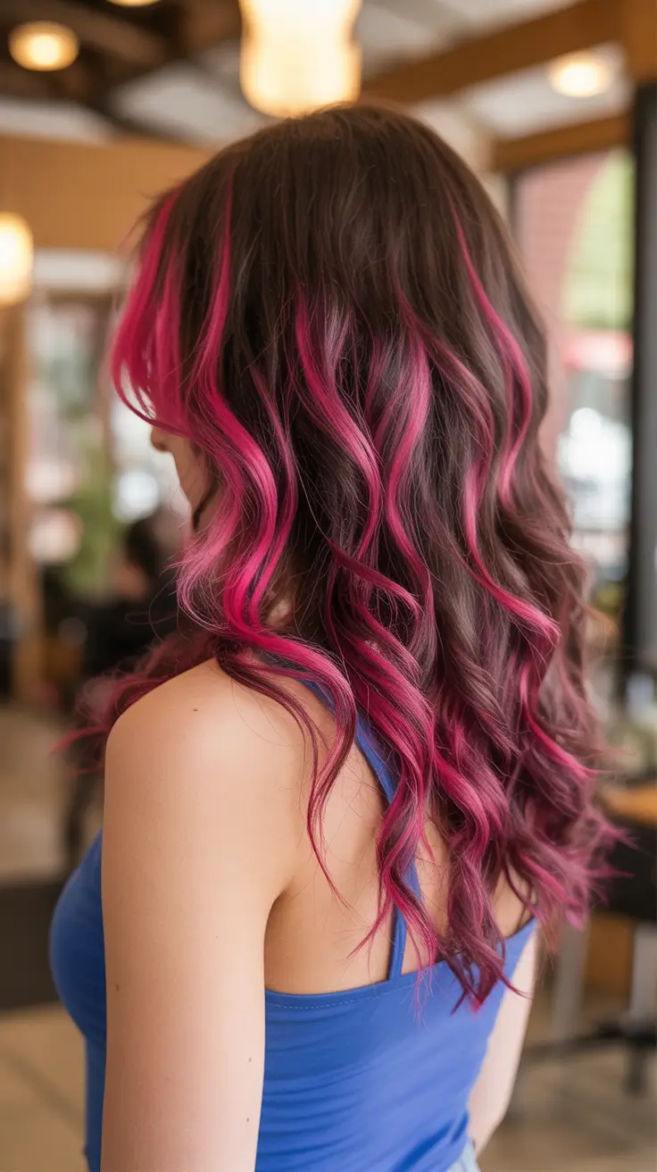winter hair colors highlights Magenta Veil on Espresso Hair