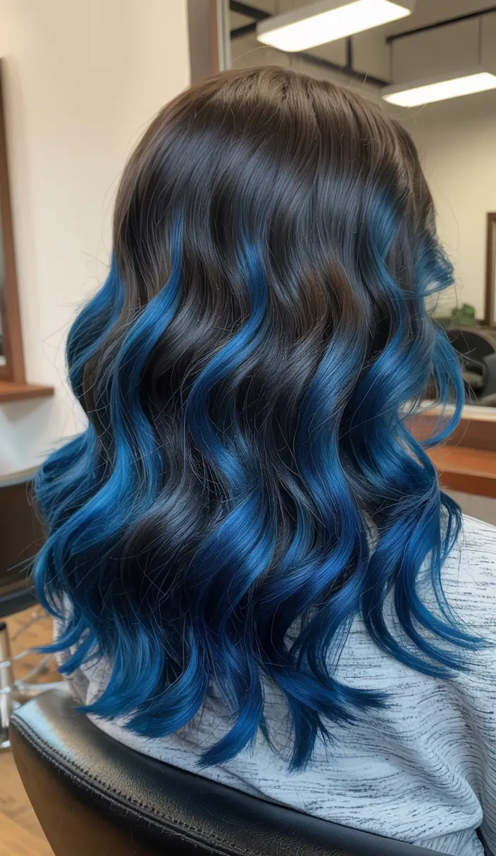 winter hair colors highlights Midnight Sapphire Glow