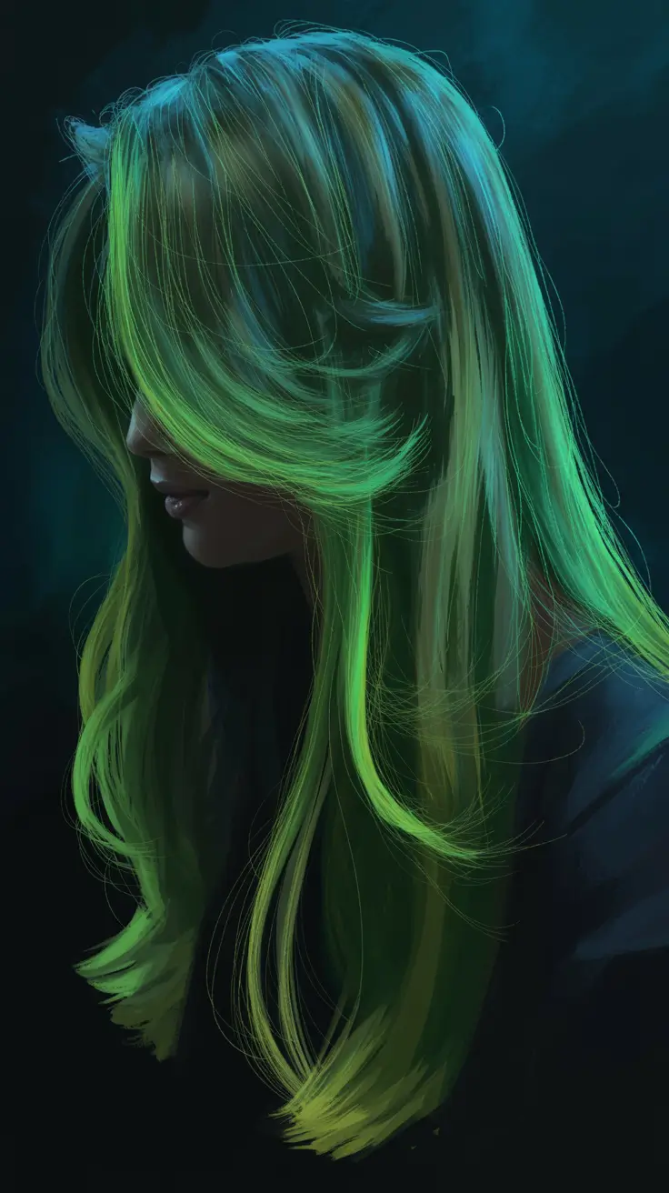 winter hair colors highlights Neon Emerald Glow