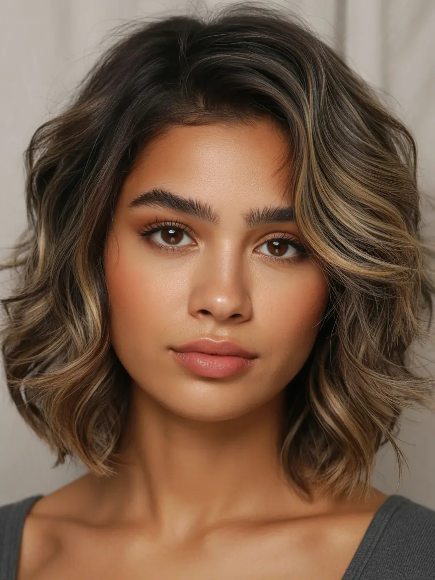 winter hair colors highlights Golden Brunette Bob Glow