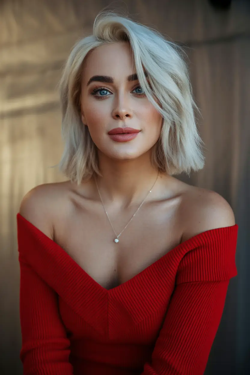 winter medium haircut Soft Platinum Bob with Side Sweep
