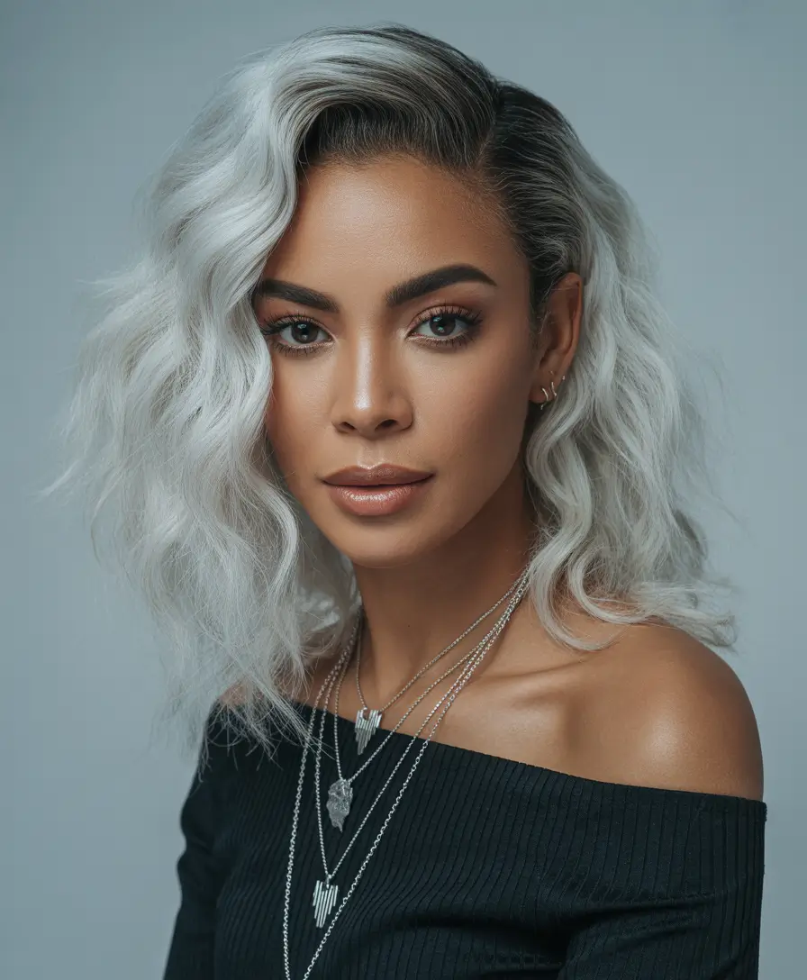 winter medium haircut Frosted Silver Wave