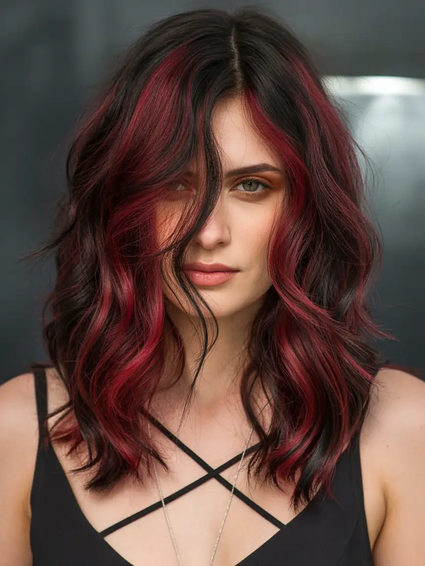 winter medium haircut Midnight Red Balayage