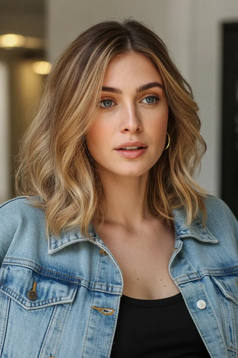 winter medium haircut Bronde Wavy Lob