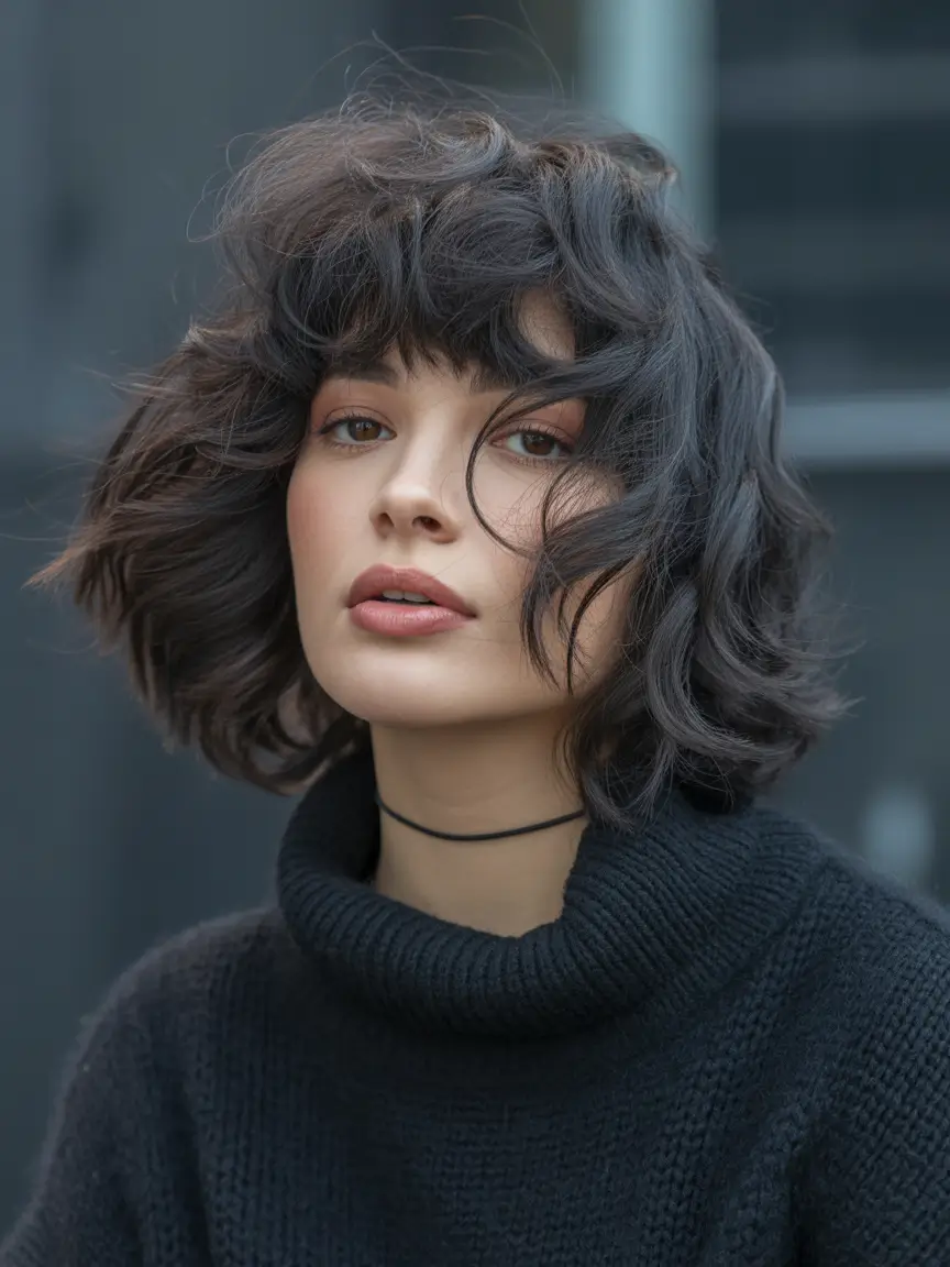 winter medium haircut Textured Shag with Fringe