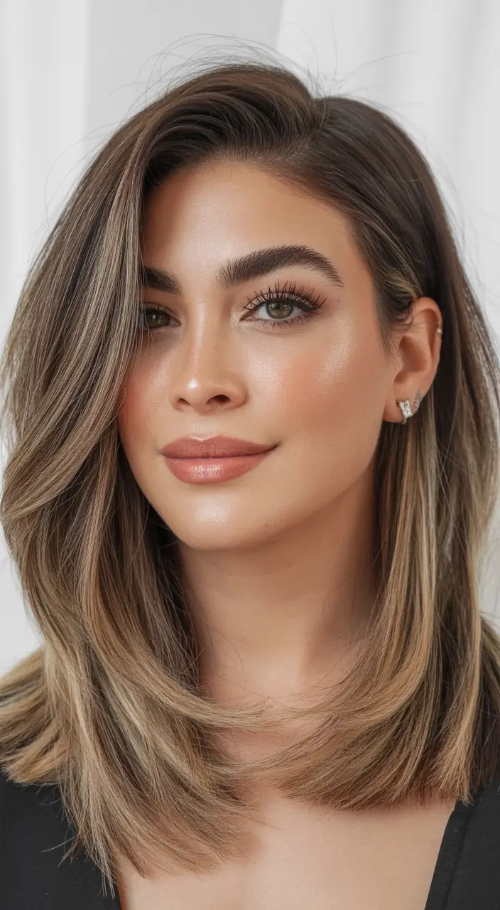 winter medium haircut Layered Lob with Soft Volume