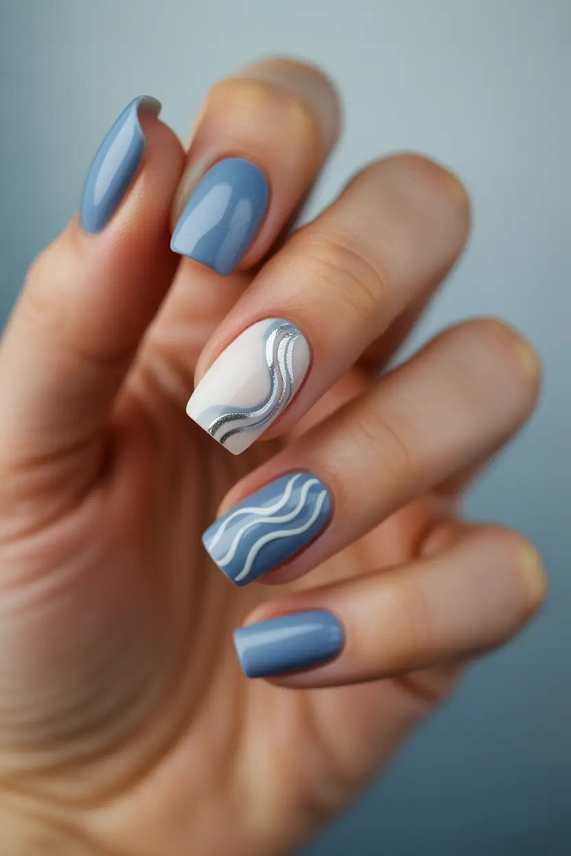 winter acrylic nails Silver Waves - Cool Tones with a Modern Twist