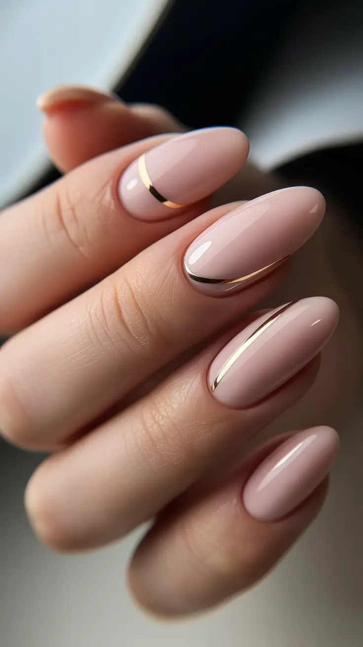 winter acrylic nails Golden Nude Lines - Minimal Glamour with a Touch of Shine