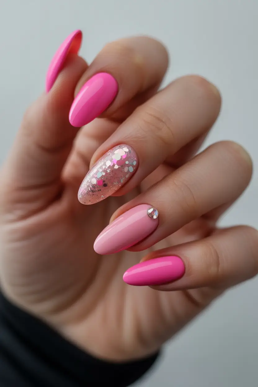 winter acrylic nails Pink Frost - Playful Brights Meet Glitter Glam