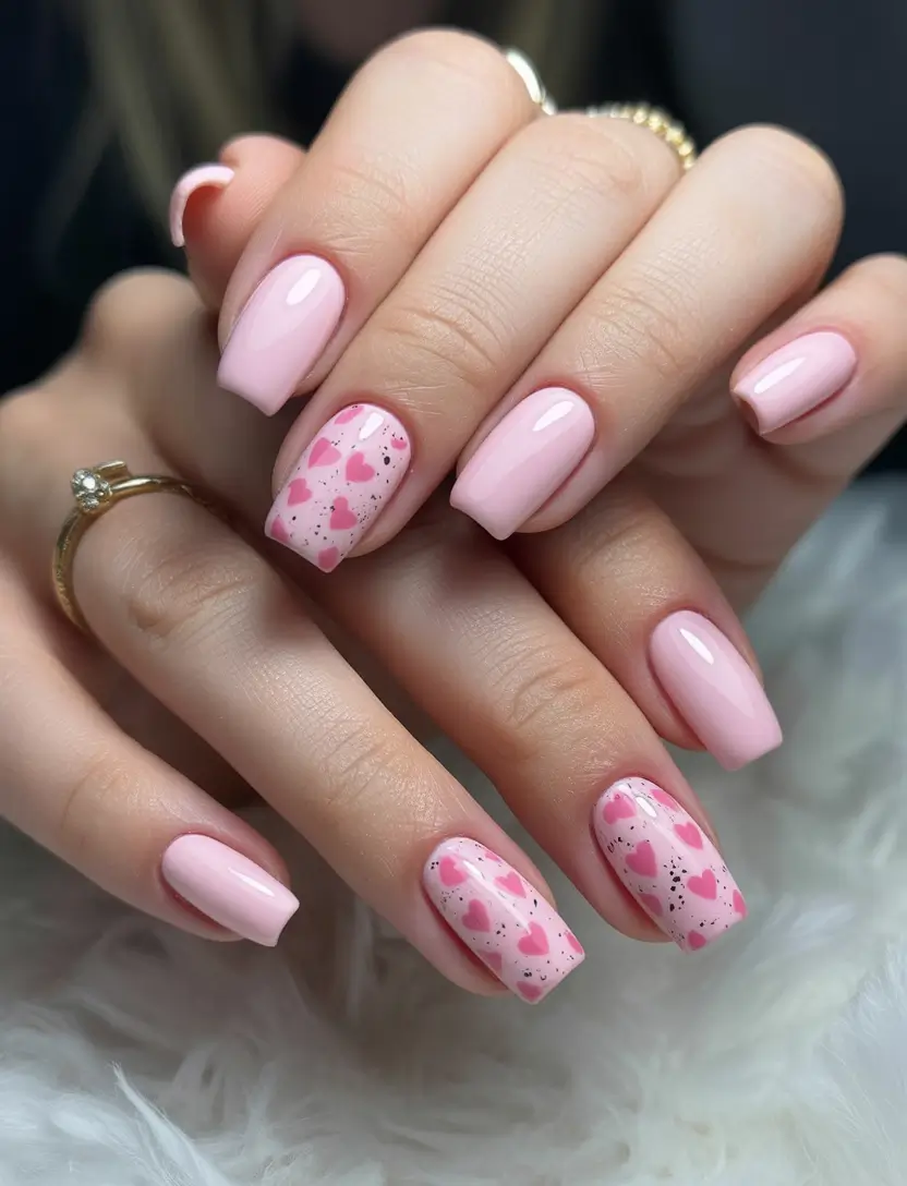 winter acrylic nails Frosted Hearts - Pink Romance in the Cold Season