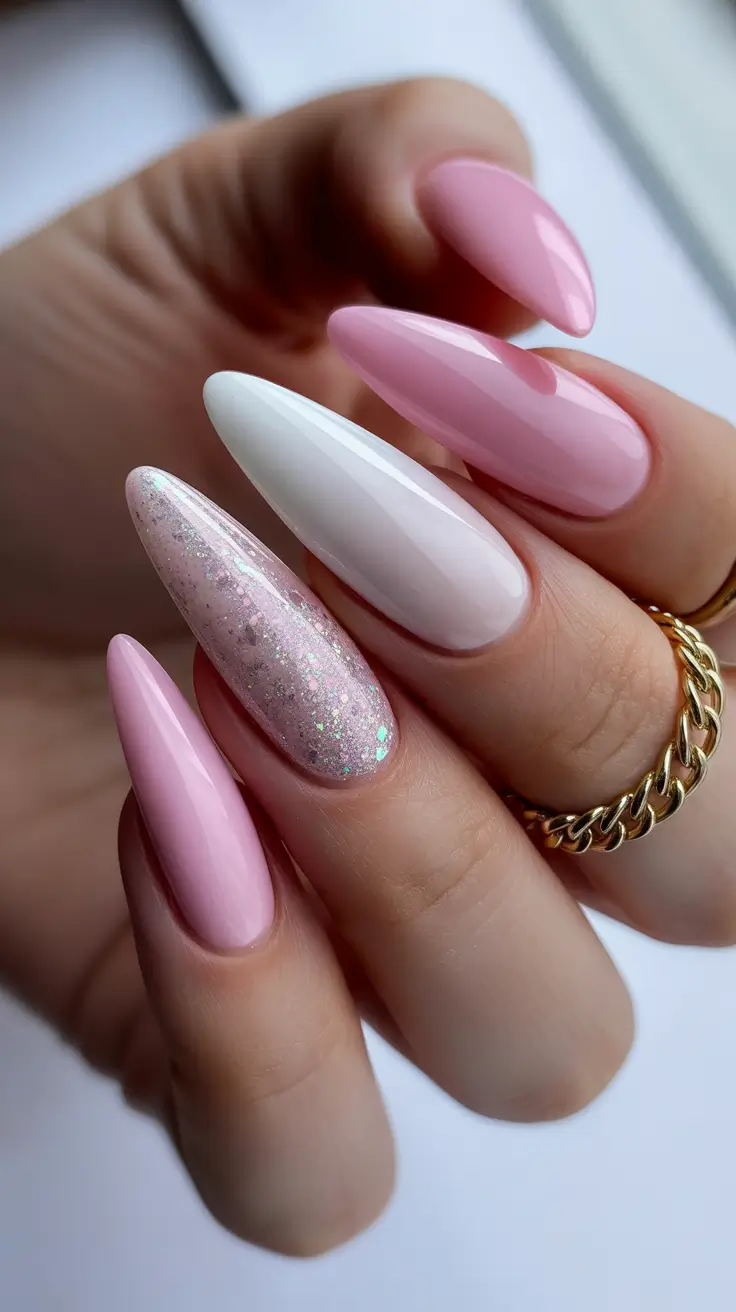 winter acrylic nails Snow Petal Dream - Subtle Sparkles and Soft Romance