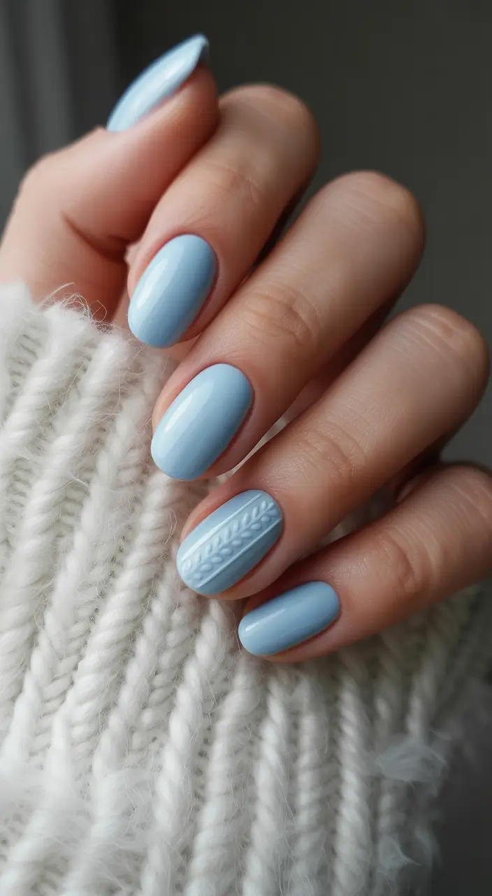 winter acrylic nails Cozy Knit Blue - Winter’s Cool Comfort