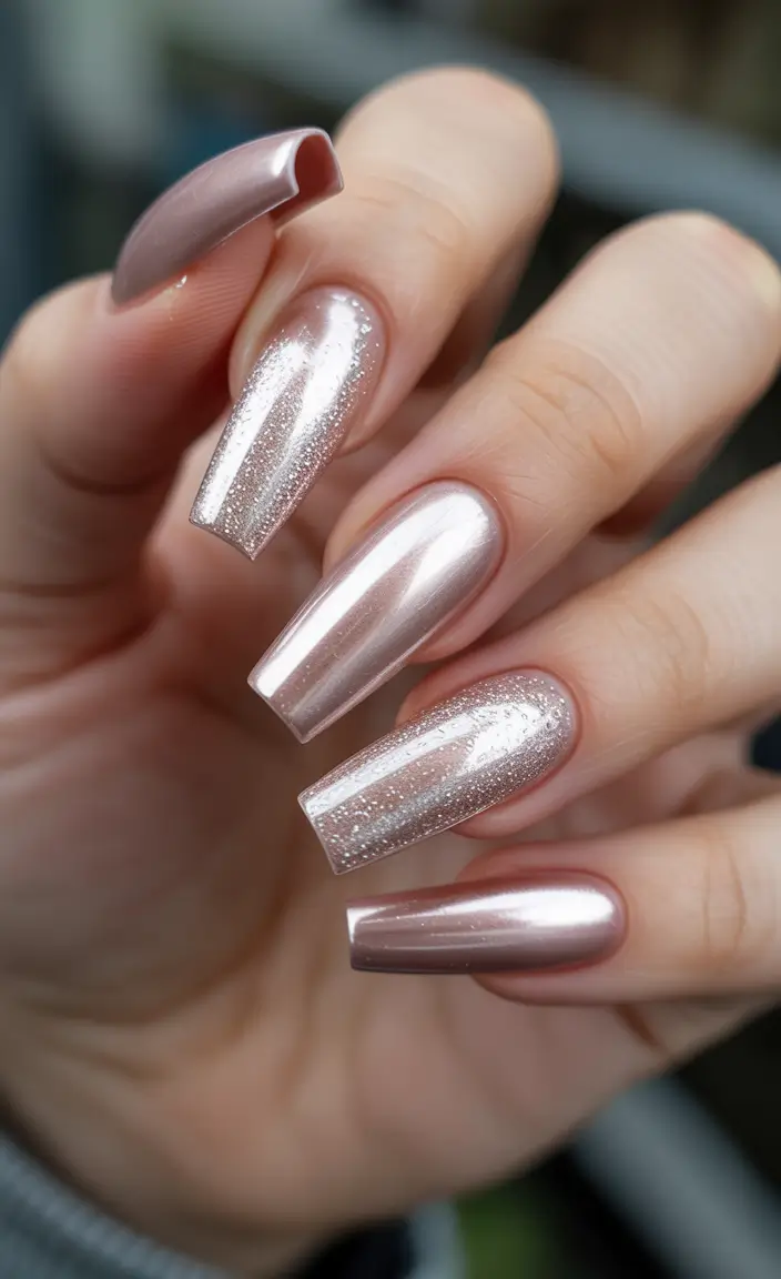 winter nails - new color trends Metallic Champagne Frost