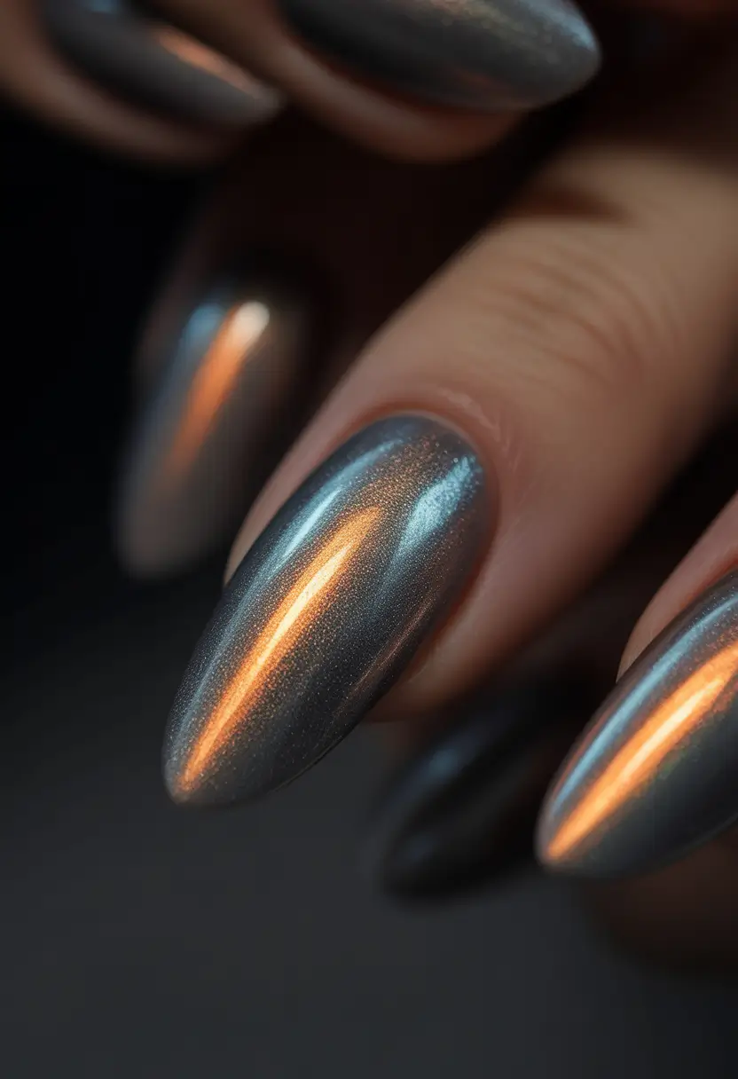 winter nails - new color trends Steel Sunset Cat-Eye